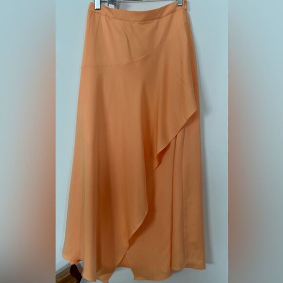 BCBG MAXAZRIA light orange/yellow asymmetrical wrap skirt, side zipper, XS - Picture 2 of 13